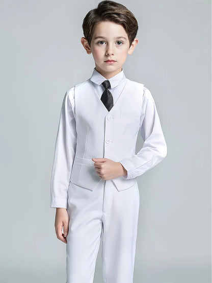 Boys' 2-Piece Suit Set with Vest and Formal Trousers Wedding Formal Attire Children's and Teenage Clothing Suit Sizes 4-16Y