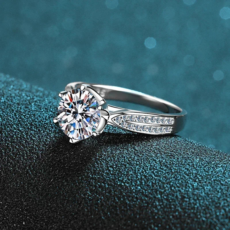 0.5ct 1ct Moissanite Engagement Ring Women Proposal Rings S925 Sterling Silver with White Gold Plated Wedding Band
