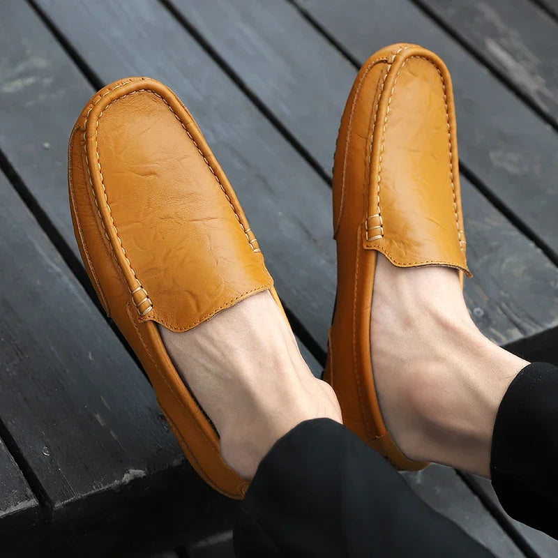 Genuine Leather Breathable Mocasines Casual Loafers Leather Shoes For Men Slip On Formal Italian Driving Flat Chaussure Homme