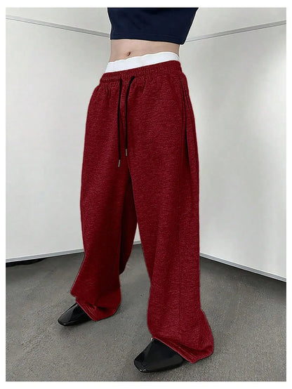 2025 men's wide leg sweatpants, European and American men's and women's sweatpants, waist drawstring straight leg loose casual s