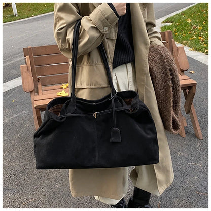 Velvet Zipper 2024 New Product Large Tote Bag Solid Large Capacity Popular Fashion Shoulder Bag Soft Simple Commuter Handbag