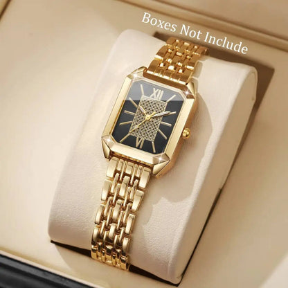 Fashion Rectangle Women Watches Stainless Steel Strap Quartz Wristwatches Reloj Mujer（Without Box）