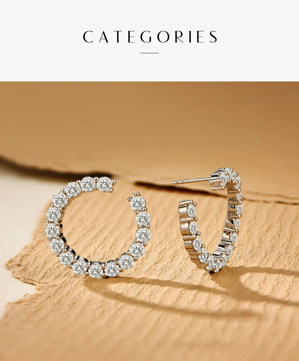 Moissanite Hool Earrings 925 Sterling Silver Passed the Diamond Test Wedding Earrings for Women Gift Fine Jewelry Band