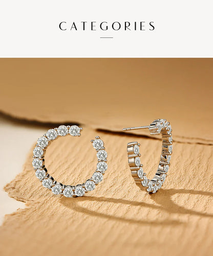 Moissanite Hool Earrings 925 Sterling Silver Passed the Diamond Test Wedding Earrings for Women Gift Fine Jewelry Band
