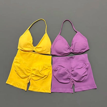2 Piece Sports Yoga Set Sportswear Woman Gym Strappy Bra And Shorts Activewear Pilates Clothes Sports Workout Fitness Suit