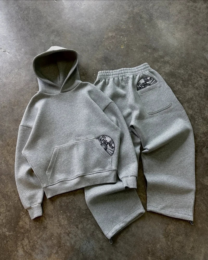 High street hip-hop men suit fashionable and popular embroidered design pullovers Gothic Harajuku loose casual suit tracksuit
