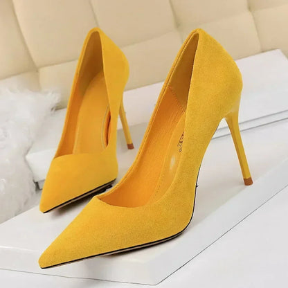 Women 9cm High Heels Daily Party Colorful Suede Pumps Female Scarpins Stiletto Evening Banquet Red Yellow Shoes Plus Size 34-43