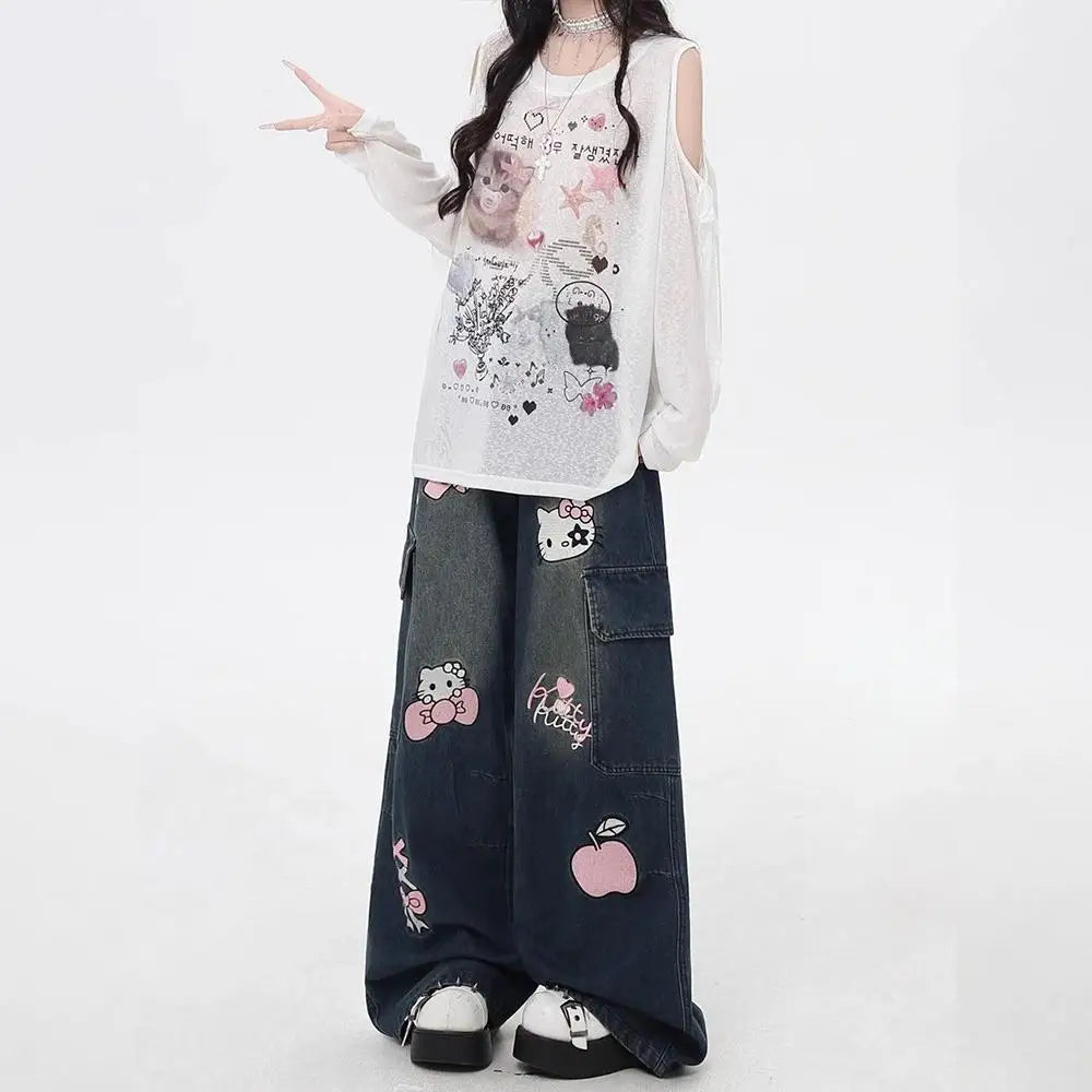 Y2K Hello Kitty Sanrios Loose Anime Wide Leg Pants