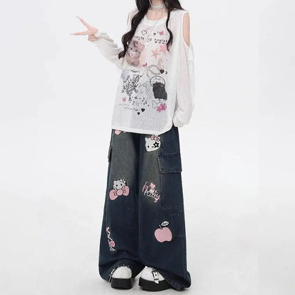 Y2K Hello Kitty Sanrios Loose Anime Wide Leg Pants