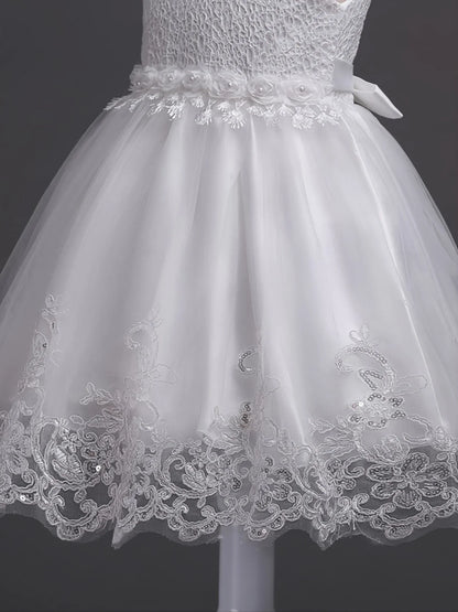 Girls Sleeveless Lace Floral Princess Dresses#981