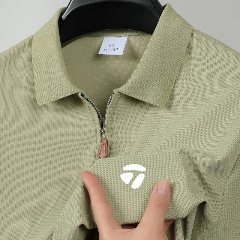 Summer New Men's Fashion Half Pulled Chain Collar Collar Golf T-shirt, Golf Slimming Short Sleeve Top, Casual Men's Top M-5XL