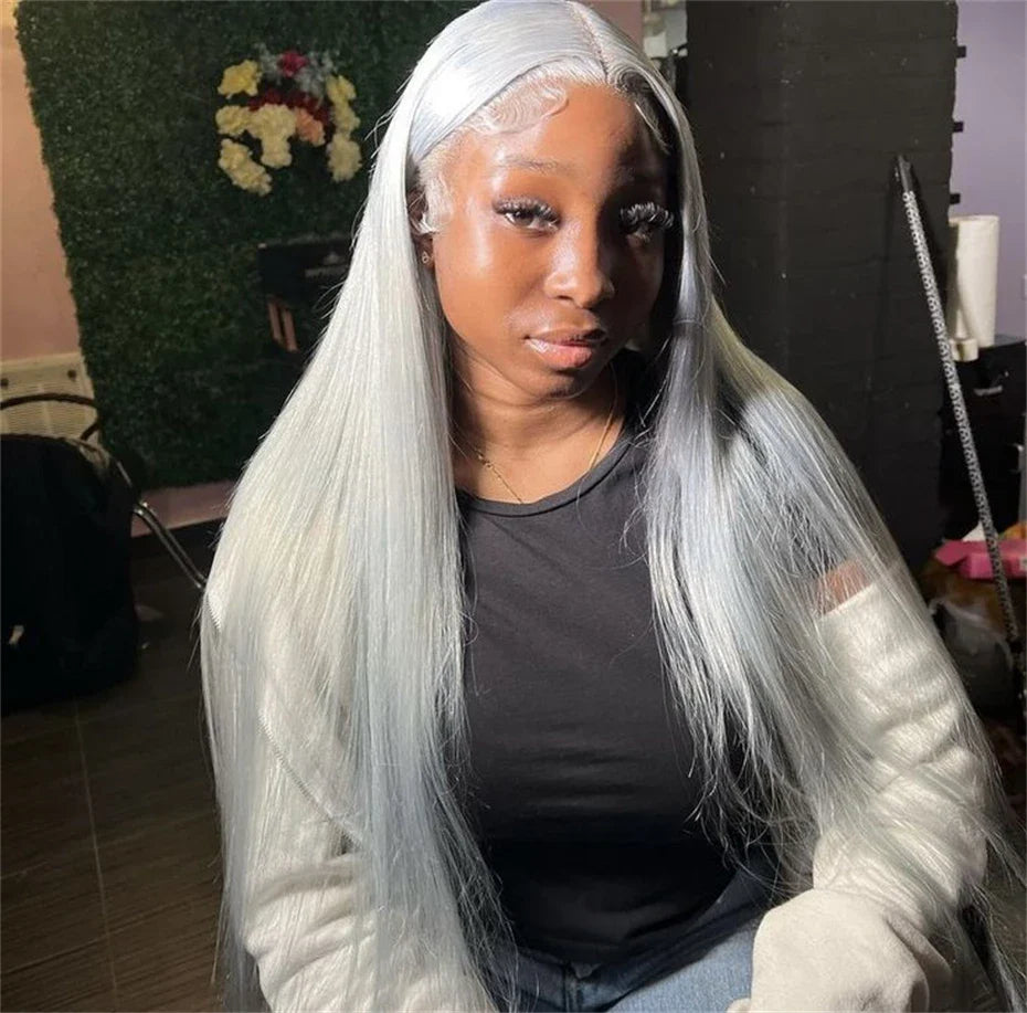13x6 Silver Grey Colored Lace Front Wigs For Women 613 Blonde Body Wave Remy Transparent Lace Frontal Human Hair Wig Pre Plucked