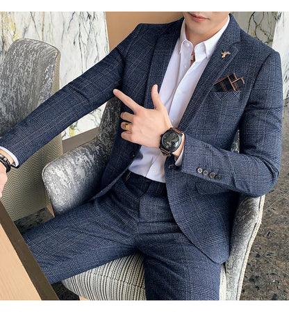 S-7XL Jacket + Pants / Luxurious High -end Brand Solid Color Men's Casual Business Slim Suit Two -piece Suit Groom Wedding Suit