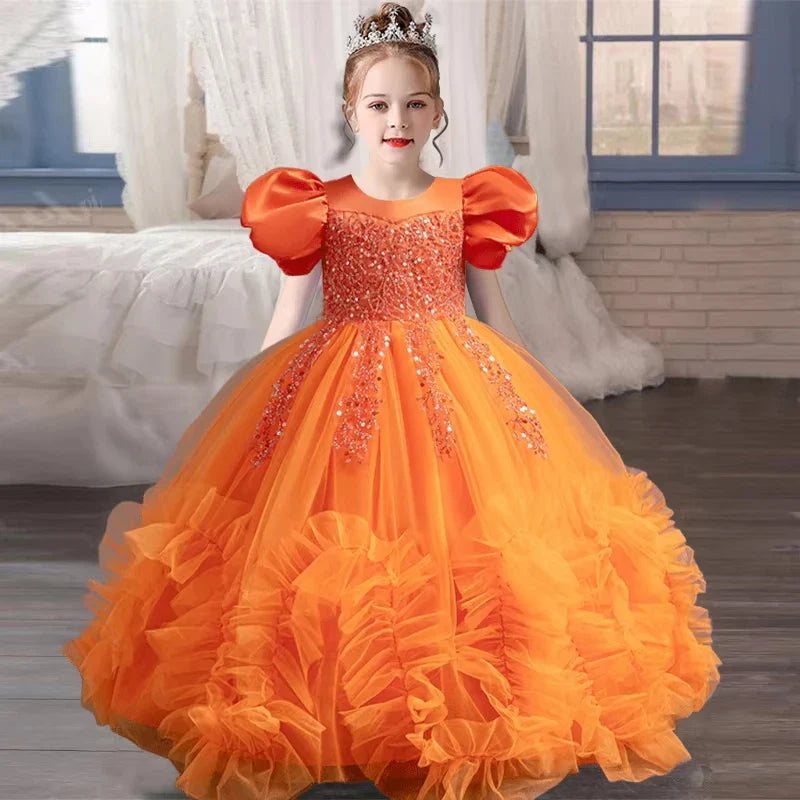 New Year Girl Lace Dress Girl's Birthday Party Ball Evening Dress Sleeveless Long Dress 4-12 Year Old Christmas Princess Dress