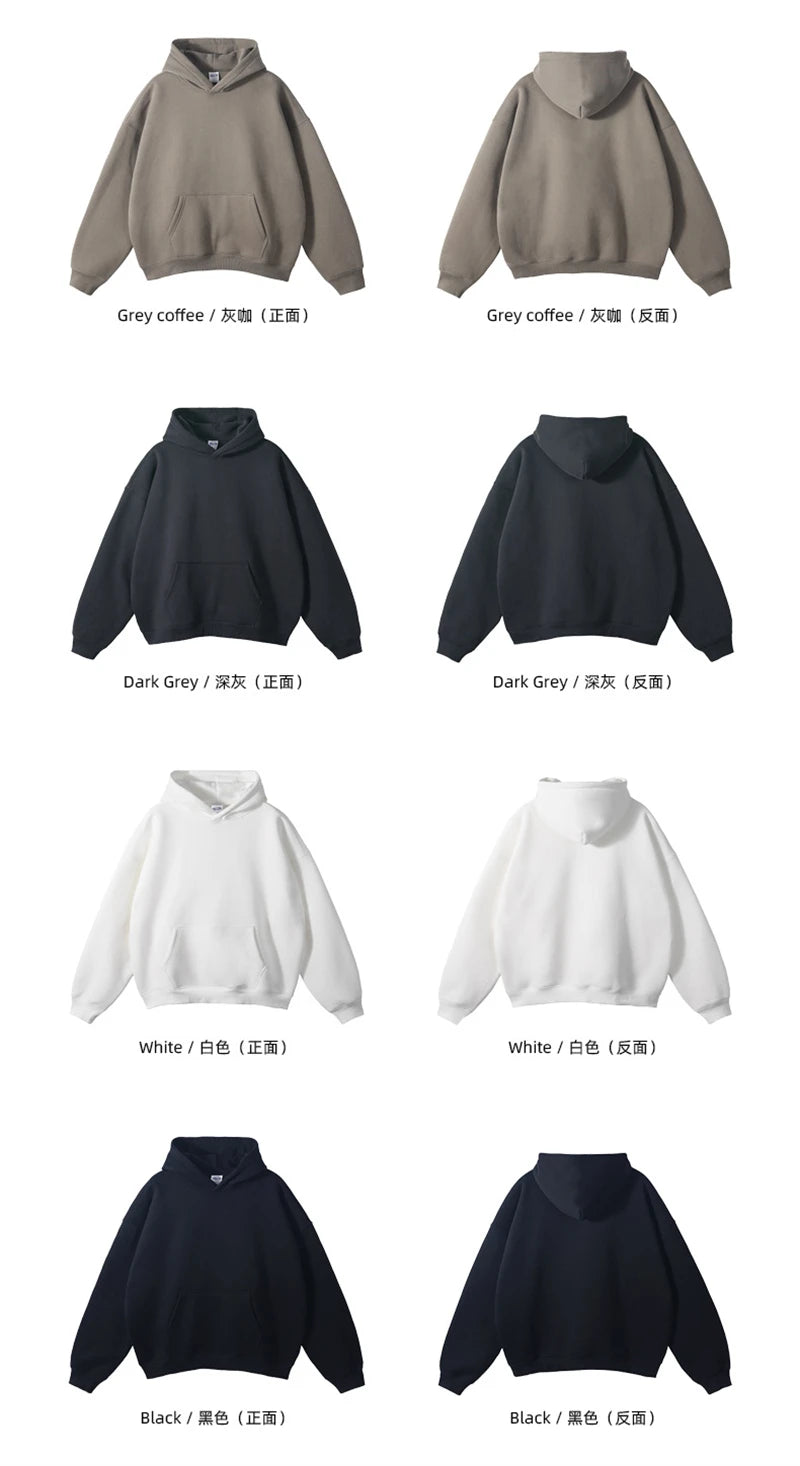 Thick 350gsm Fleece Hooded Hoodies For Men Unisex Winter Oversized Loose Basic Solid Sweatshirts Pullovers Coats HY0631