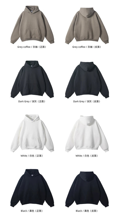 Thick 350gsm Fleece Hooded Hoodies For Men Unisex Winter Oversized Loose Basic Solid Sweatshirts Pullovers Coats HY0631
