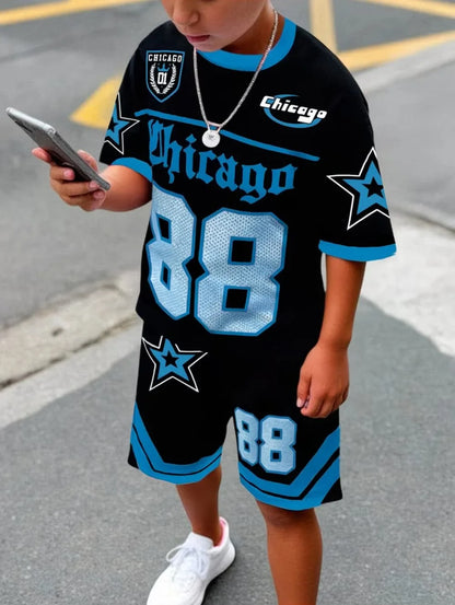 Fashiona Number Digital Printed Jersey Boy Short Sleeve Loose Fit Shorts and T-Shirt Set Sporty Outdoor Quick Drying 2pc Boy Set