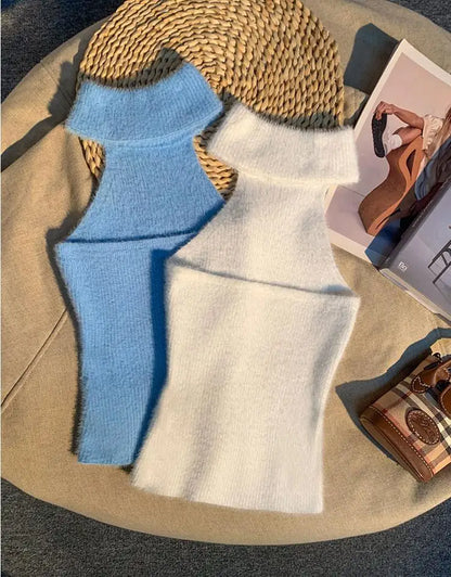 Spice Girl Hair Halter Neck Camisole Female Imitation Mink Inside Tank Top  Autumn and Winter Design Sense Knitted Bandeau Top