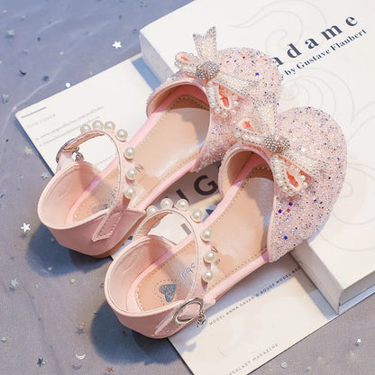 2026 Girls' Princess Shoes Spring And Summer Sandals White Flat Dress Shoes Pearl Decoration For Kids And Teens