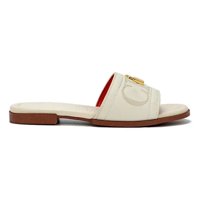 Fashion Monogram Print Elegant Design Women's Low Heeled Slippers Solid Color High Quality Metal Lock Simple Single Shoes