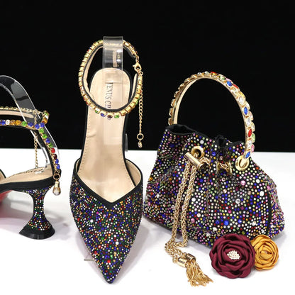 Pointed Shoes Bag Soft Handle Bag Anklet Design Medium Heel Ladies Shoes Suitable for Wedding Party