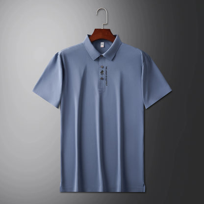 High quality silk breathable short sleeve POLO shirt men's lapel top 2024 summer new light luxury brand printed casual T-shirt