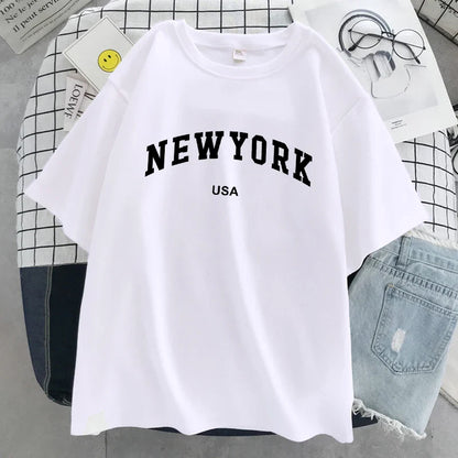 New York Usa City Letter Graphic Tshirt Women Cotton Sport Tops Summer Fashion Tee Shirt Street Casual Oversized Short Sleeve