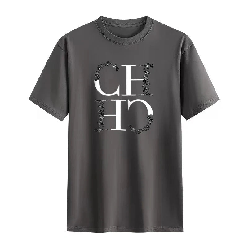 Letter Printed Fashionable Black T-shirt Trendy Streetwear Fashionable Men's and Women's Casual Loose Short Sleeved Top