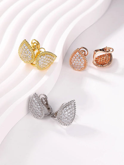 Vintage Ear Clip Earrings for Women Luxury Jewelry Fashion Party Large Water Drop Design Gold Plated Eardrop Stud Earring