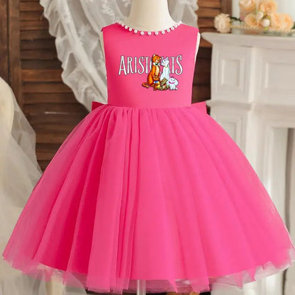 Princess Girl Bow Dress Kids Tulle Wedding Guest Party Birthday Pearls Elegant Bridesmaid Pageant Prom Ball Gown Gift