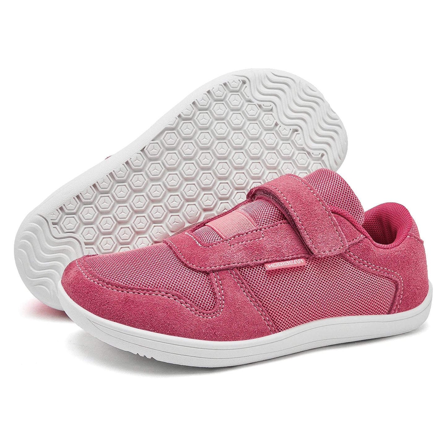 Kids Wide Toe Barefoot Shoes Little/Big/Kid Hook Loop Minimalist Sneakers Artificial Leather Mesh Lightweight Shoes