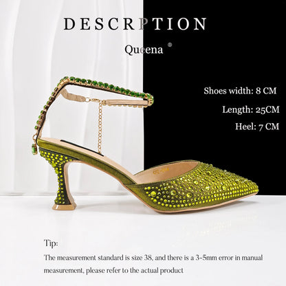 African popular pointed toe shoes anklet design and metal handle soft small bag high heels party shoes for women