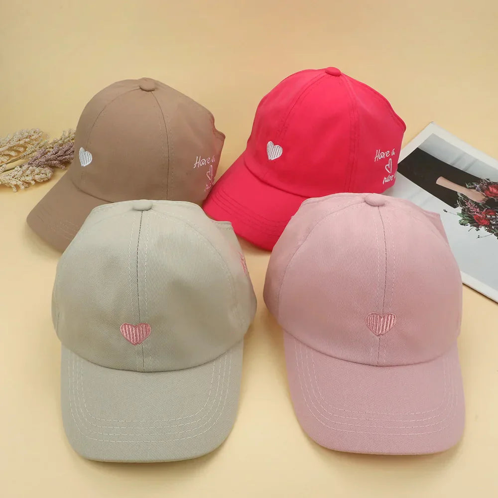 Kids Baseball Caps for Boys Girls Sun Hat Love Heart Hollow High Ponytail Caps Children Adjustable Baseball Caps for 4-12 Years