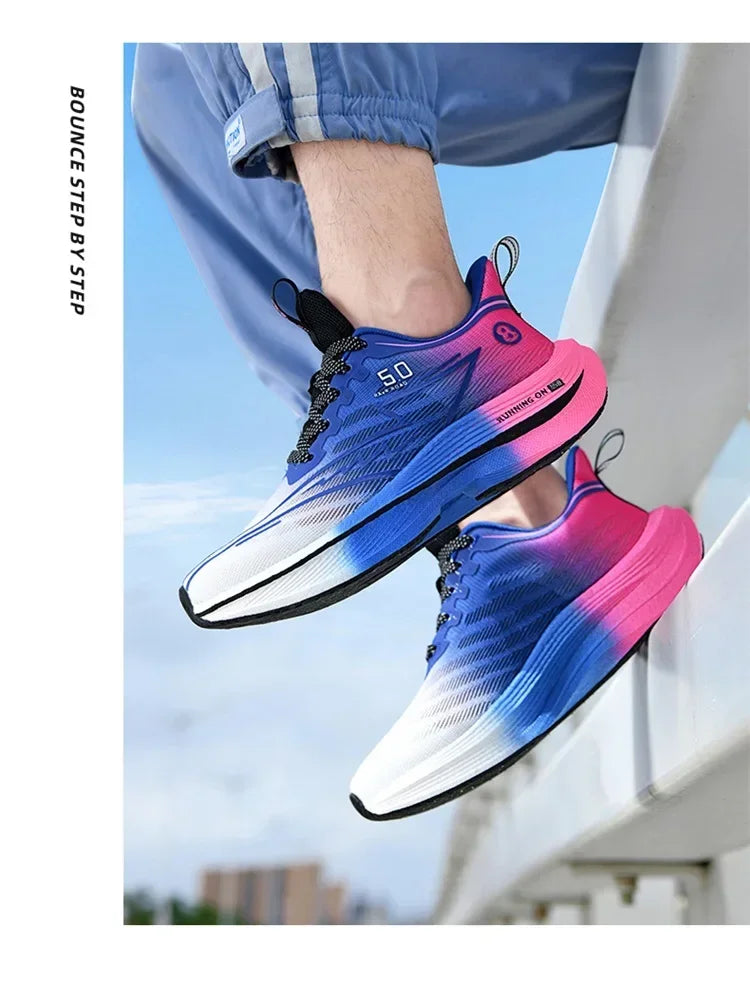 Men's Carbon Plate Running Shoes Soft Cushion Shock Absorbing Sports Shoes Unisex Sneakers Light Anti-Slip Training Shoes