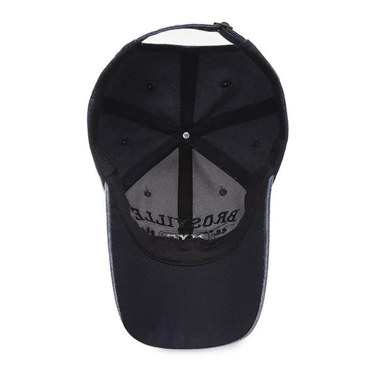 Four Seasons Men Baseball Cap Casual Distressed Washed Cotton Letter Embroidered Cap Bent Brim Dome Casual Sun Protection Hat