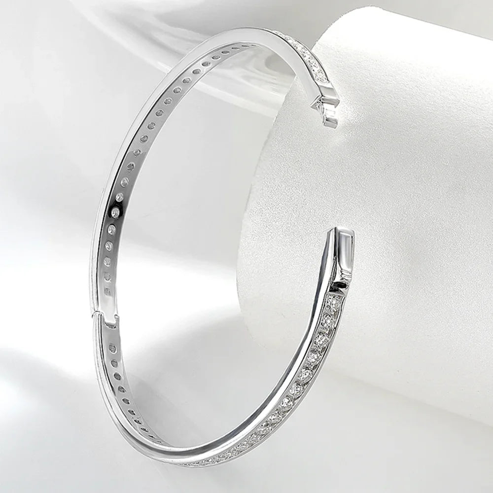 2.5mm Full Moissanite Bangle For Women 100% S925 Silver Sparkling D Color VVS Lab Diamond Bracelet Party Fine Jewelry Gift