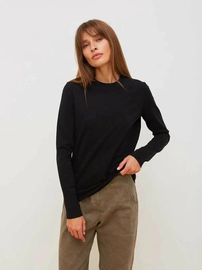 Women's Spring Autumn 100% Cotton T-shirt Bottoming Basic Solid Lady Long Sleeve Loose Tops Shirts Oversized T Shirt