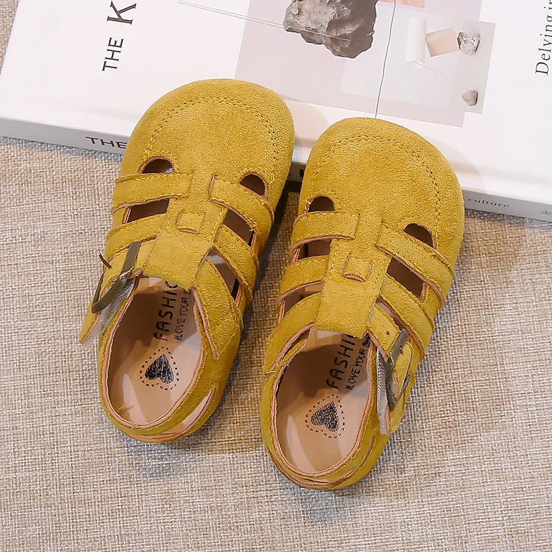 Kids Suede Sandals for Girls Anti-slippery Sole Toddler Roman Shoes with Pastel Colors Princess Beach Garden Shoes Barefoot Ins