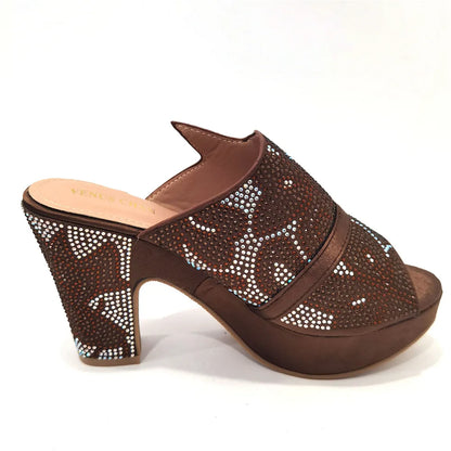 Shoes Open Toe Slingbacks Low (1cm-3cm) Women Pumps for Party Lady Sandals with Heels Italian Shoe with Rhinestone