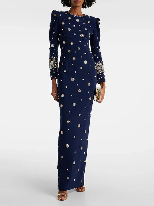 Fashion 2026 Designer Party Vestido Women's Formal Long Sleeve Luxurious Beaded Long Maxi Dress