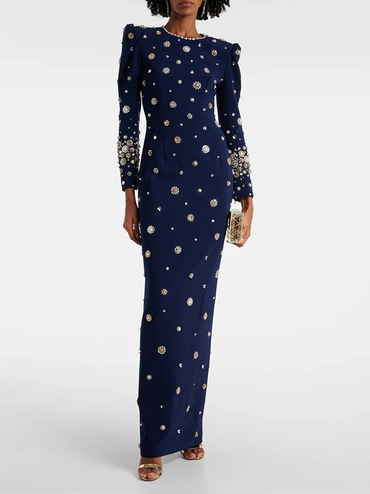 Fashion 2026 Designer Party Vestido Women's Formal Long Sleeve Luxurious Beaded Long Maxi Dress