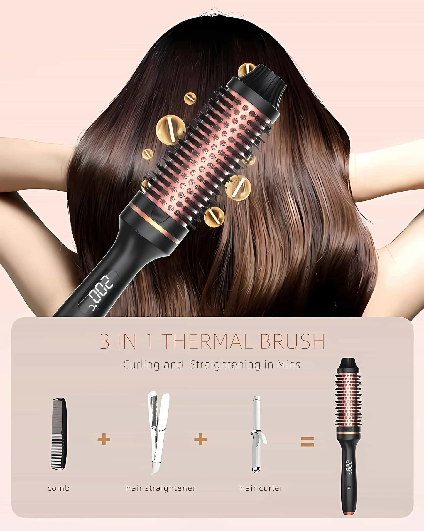 Thermal Brush Styling Comb Electric Fast Heating Anti Scald 3 in 1 Straightener Heated Brush Professional Hair Styling Brush