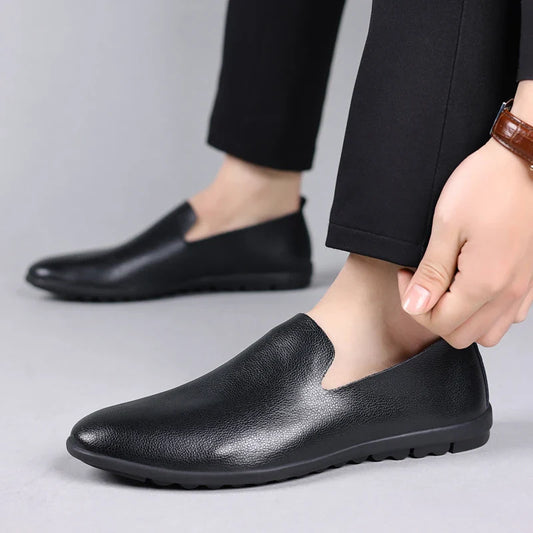 Summer Classic Fashion Mens Outdoor Leather High Quality Casual Shoes Slip on Soft Comfortable Lightweight Footwear
