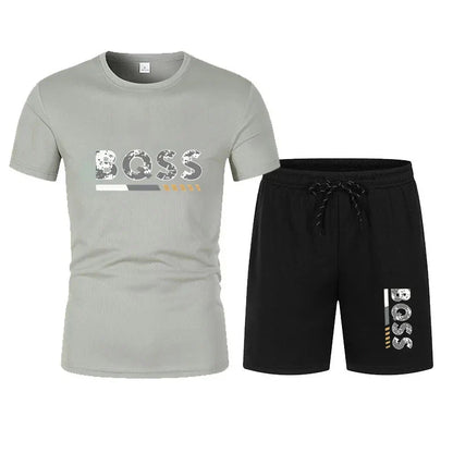 Summer men's short sleeved set, casual fashion, men's quick drying summer sports set, breathable mesh short sleeved T-shirt shor