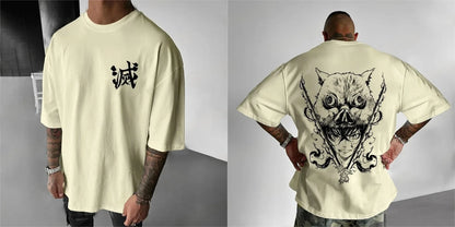Demon Slayer Men's T-shirt Inosuke Hashibira Japan Anime Summer Boy Spring and Autumn Children's Short Sleeves Parent-Child Wear