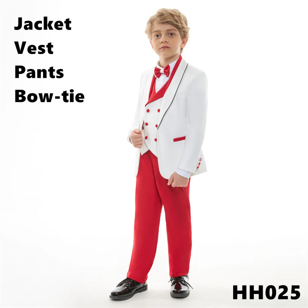 Stylish Occasion Wear Kids White Red Contrast Formal Multi Piece Suit Set Eye Catching Design Perfect For Festival Performance
