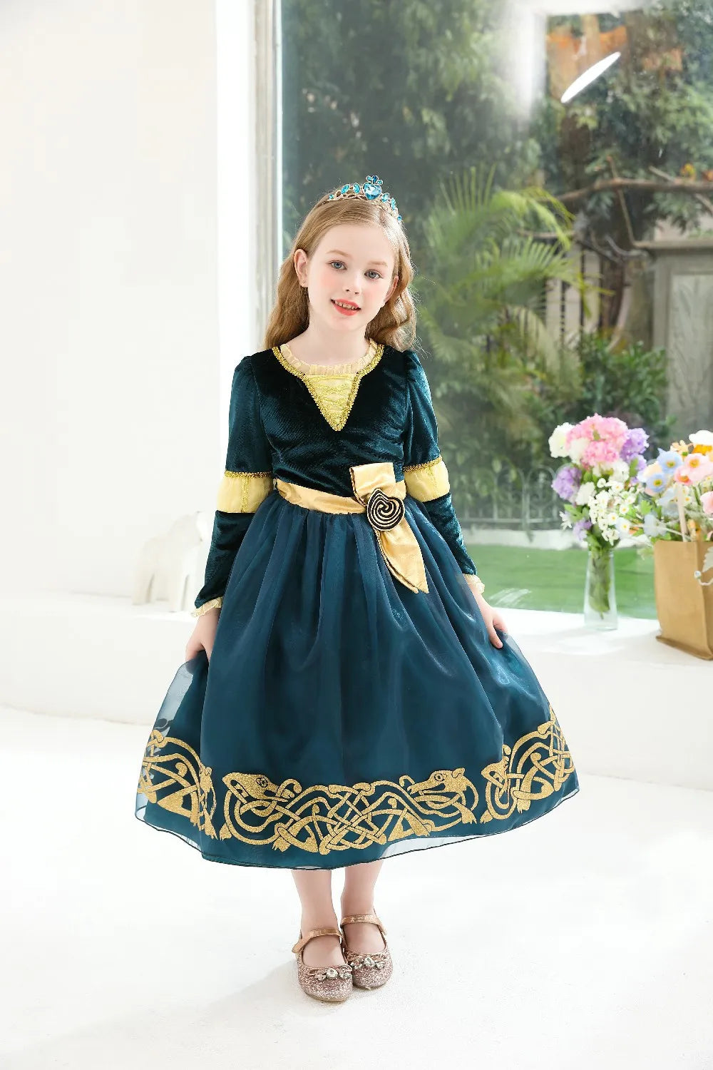 Girl Cosplay Brave the Heart Princess Merida Long Sleeves Dress Belt Set Holiday Party Carnival Party Stage Outfits Dress