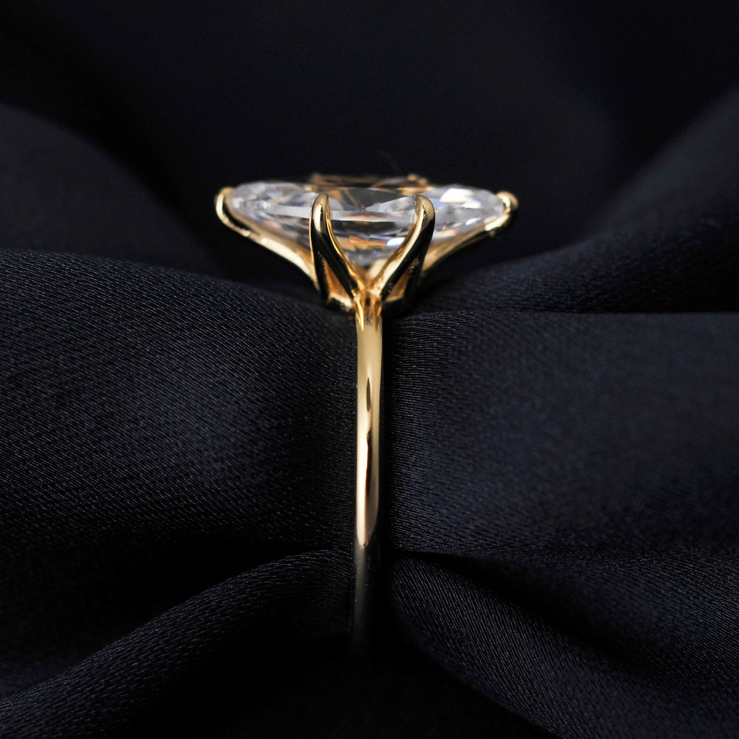 Vintage 9ct 5A Marquise Shape Cubic Zirconia Solitaire Engagement Ring For Women 925 Sterling Silver 14K Yellow Gold