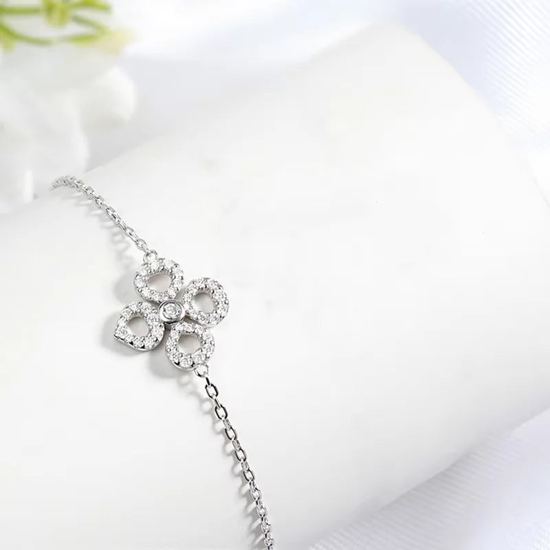 Flower Adjustable All Moissanite Bracelets for Women Girls Gift Dainty Jewelry Lab Diamond Chain Pure S925 Silver Bangle