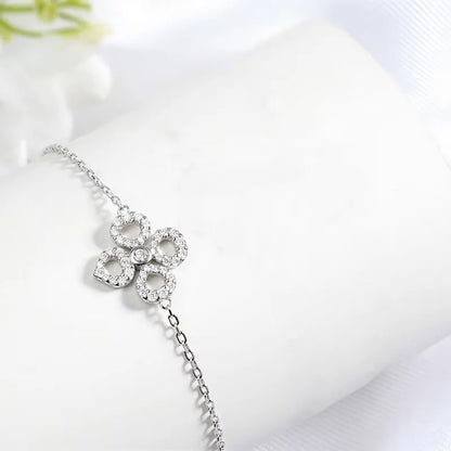 Flower Adjustable All Moissanite Bracelets for Women Girls Gift Dainty Jewelry Lab Diamond Chain Pure S925 Silver Bangle